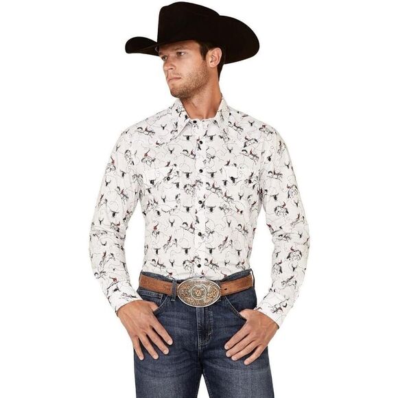 rock & roll denim Other - Dale Brisby Men's White All-Over Rider Print Long Sleeve Snap Western Shirt